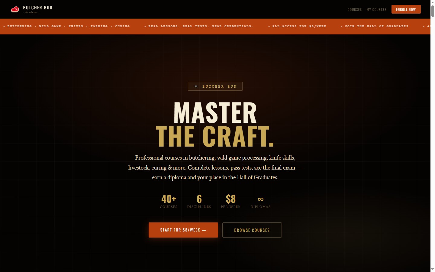 academy.butcherbud.com live screenshot