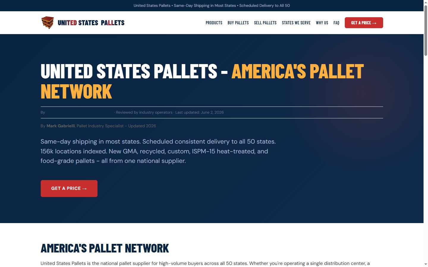 unitedstatespallets.com live screenshot
